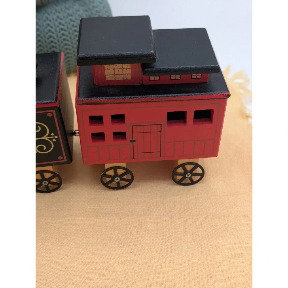 Vintage Handcrafted Wooden Toy Train Set 3 Car Folk Art H RR Caboose Collectible